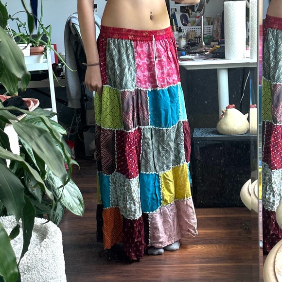 Long Patchwork Flowy Hippy Skirt - Picture 3 of 3